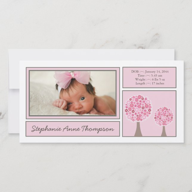 Pink Trees Baby Girl Anuncio FotoCard (Anverso)