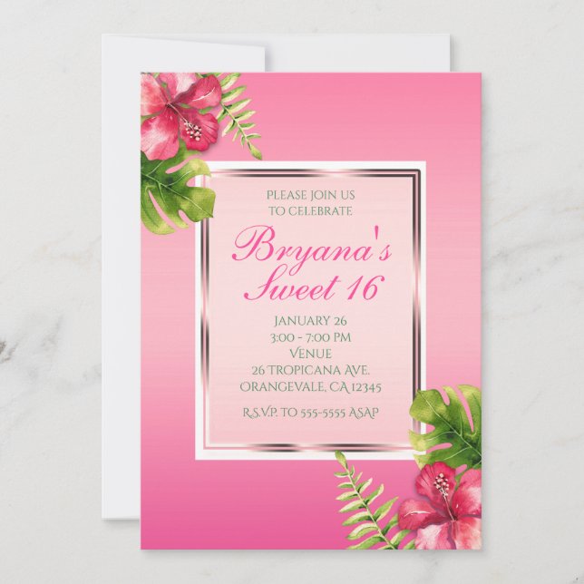 Pink Tropical Hibiscus & Deja invitaciones para fi (Anverso)