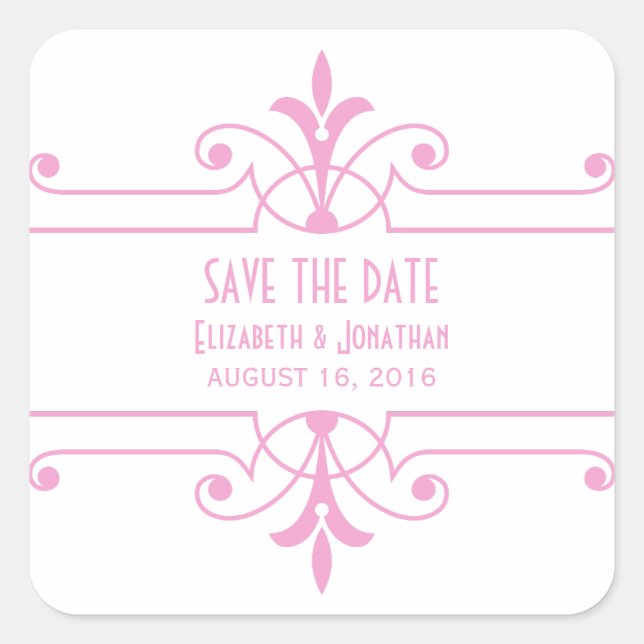Pink v2 Fancy Ornamental Save the Date Pegatinas (Anverso)