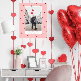 Pink Valentine’s Day photo poster with red hearts