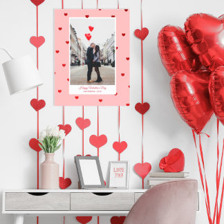 Pink Valentine’s Day photo poster with red hearts