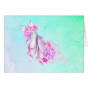 Pink Watercolor Ballet Shoes with Peonies and Bow