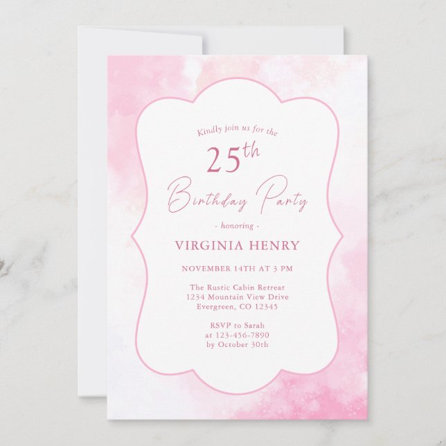 Pink Watercolor Invitación a los 25 Años (Anverso)