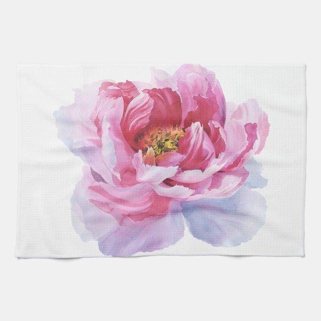 Pink Watercolor Peony Kitchen Toallas (Horizontal)