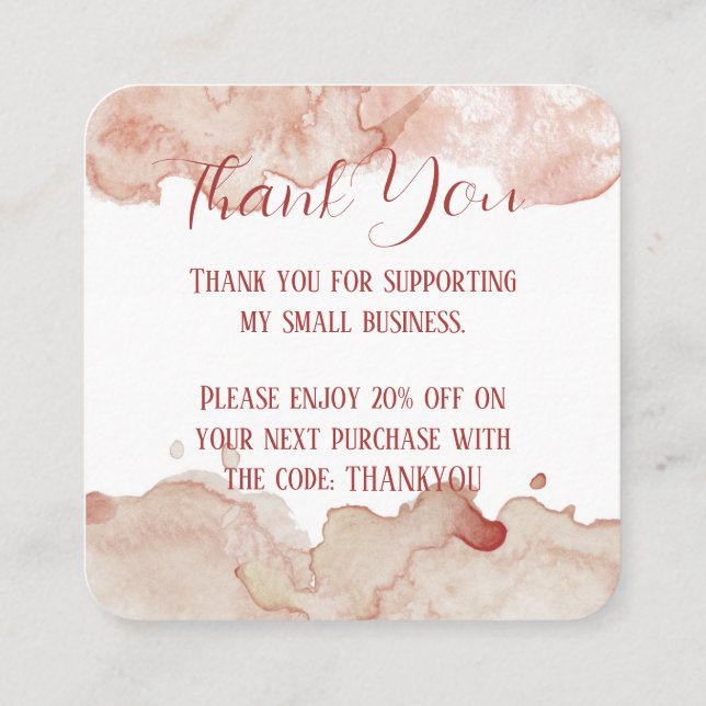 Pink Watercolor Tarjeta de agradecimiento (Reverso)