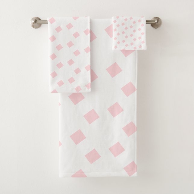 Pink & White Square Bathroom Towel Sets (In situ)