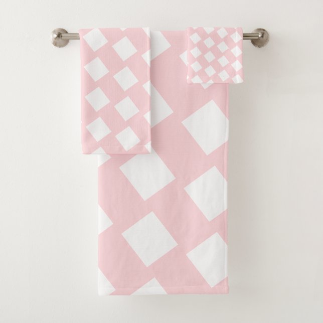 Pink & White Square Bathroom Towel Sets (In situ)