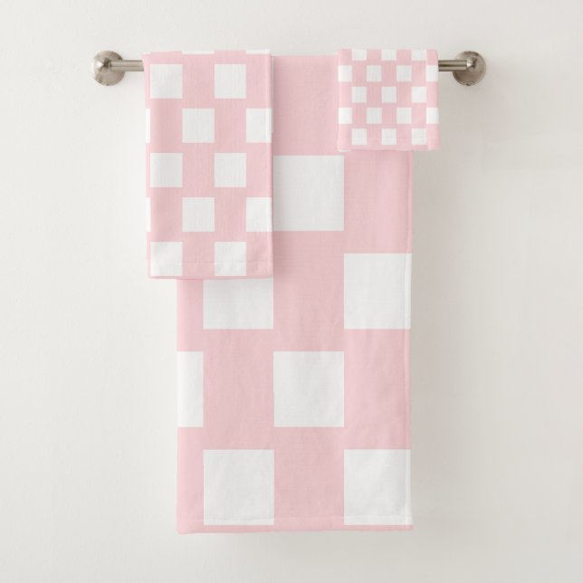Pink & White Square Bathroom Towel Sets (In situ)