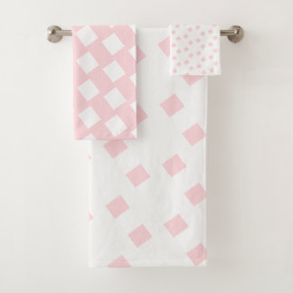 Pink & White Square Bathroom Towel Sets