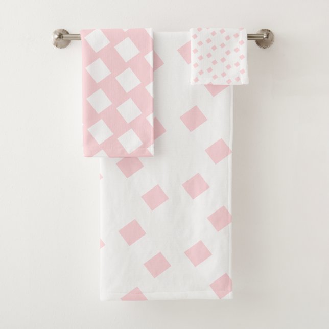 Pink & White Square Bathroom Towel Sets (In situ)