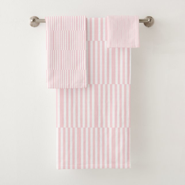 Pink & White Stripe Bathroom Towel Sets (In situ)