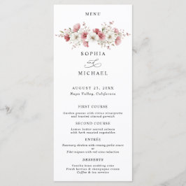 Pink Wild Flowers Wedding Menu