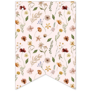 Pink Wildflower Primera Bandera de Bunting Garden