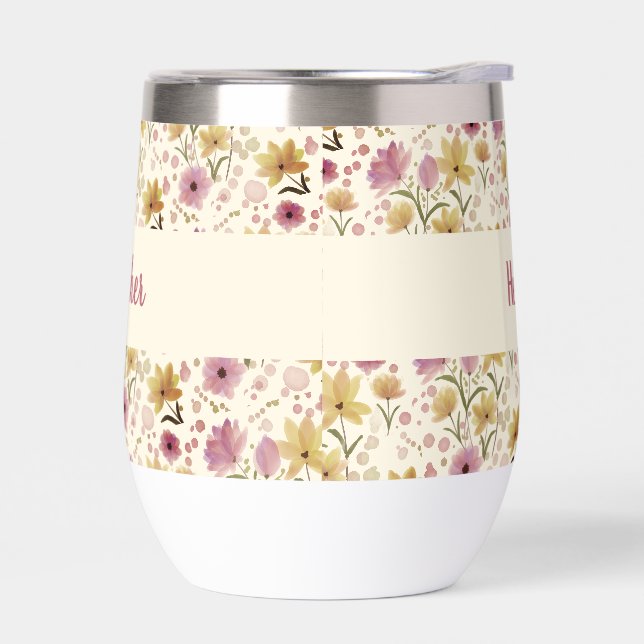 Pink Wildflower Watercolor Monogram Named (Izquierdo)