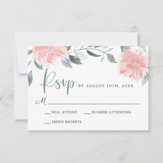 Pink Wispy Floral Elegant Wedding RSVP (Anverso)
