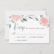 Pink Wispy Floral Elegant Wedding RSVP