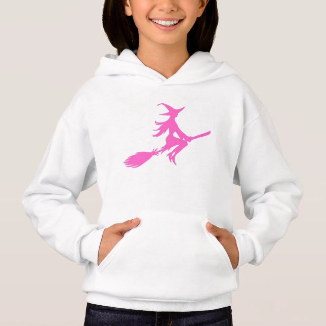Pink Witch on a Broom T-Shirt – Magical & Fun  (Anverso)