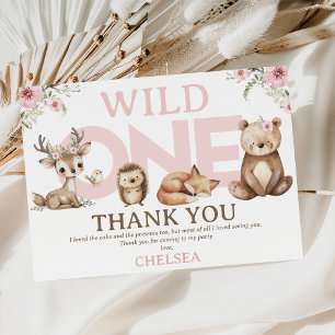 Pink Woodland Wild One 1er cumpleaños Tarjeta de a