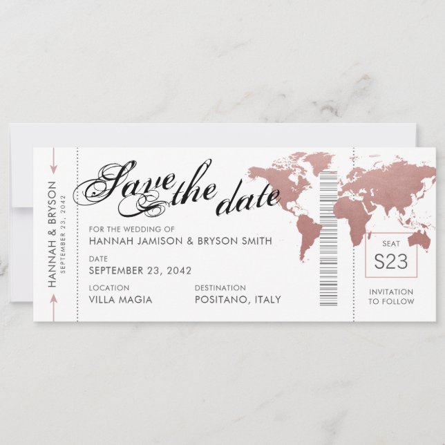 Pink World Map Boarding Pass Guardar tarjeta de fe (Anverso)