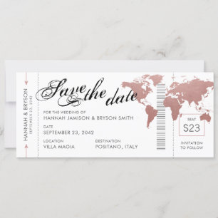 Pink World Map Boarding Pass Guardar tarjeta de fe