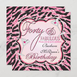 Pink Zebra Sequin 40th Birthday Party Invitaciones