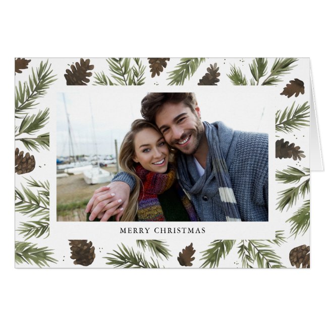 Pino acuarela, tarjeta de saludo fotográfico (Anverso (Horizontal))