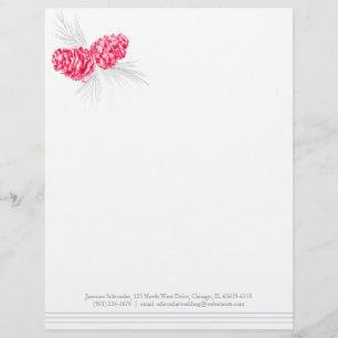 Pino conos arte boda gris rojo membrete