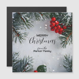 Pino cubierto de nieve, Holly Berries, sin foto