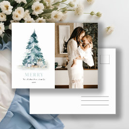 Pino de Navidad Acuarela Nieve Foto Regalo