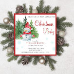 Pino de nevada acuarela alegre pequeña invitación<br><div class="desc">Acuarela Pinos Navidades de Snowman,  decoración de pájaros cardenales rojos alegre invitación de fiesta de Navidades pequeños.</div>