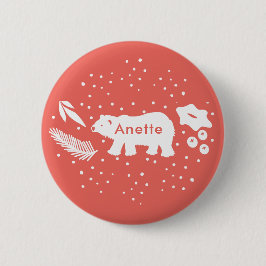 Pino de oso polar y botón rojo de vacaciones holad