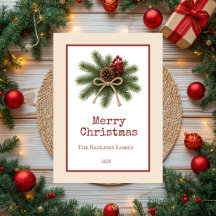 Pino Rústico y Feliz Navidad de hoja perenne