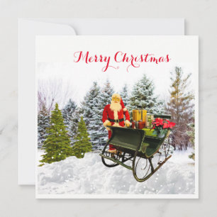 Pinos nevados y Papá Noel Navidad Carro plano