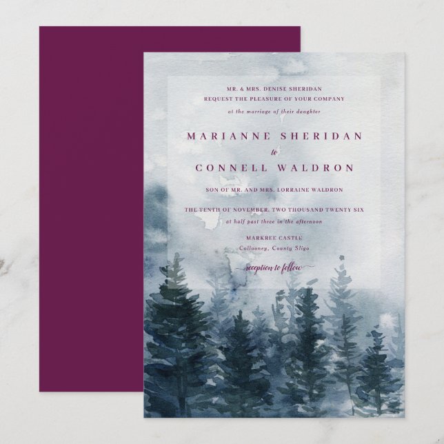 Pinos salvajes | Invitación de la Marina + Boda de (Anverso / Reverso)