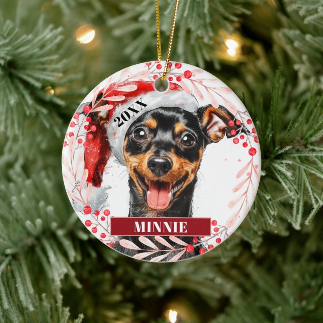 Pinscher Miniatura con sombrero de Santa Adorno de (Árbol)