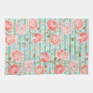 Pinstripe Floral Pattern Kitchen Toalla