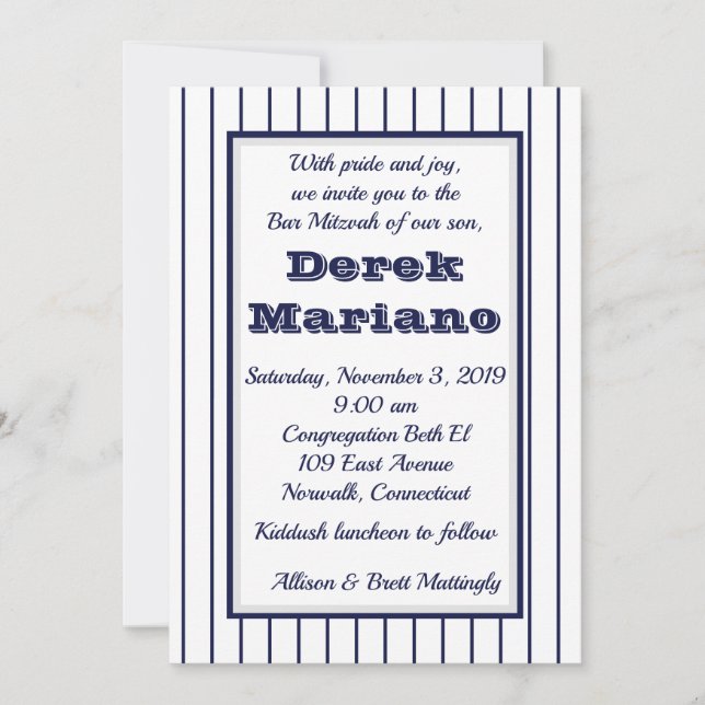 Pinstripe New York Bar Mitzvah Invitación (Anverso)