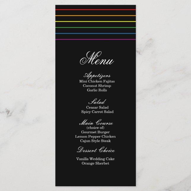 Pinstripe Pride Colores Menú Boda LGBT (Anverso)