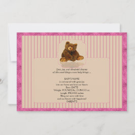 Pinstripe rosa Teddy Bear Invitación del bebé