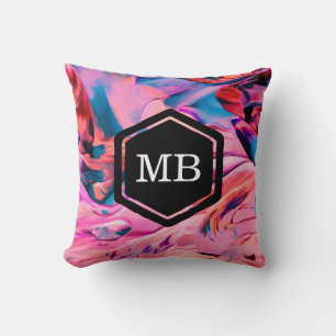 Pinta azul rosa girando almohada monograma