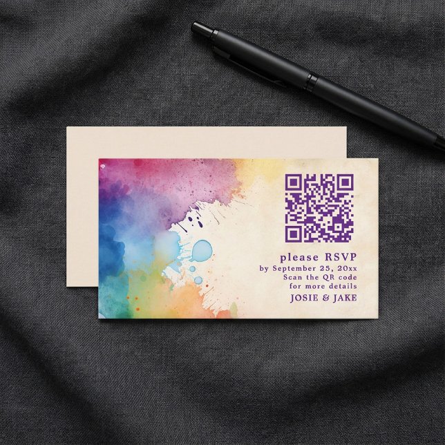 Pinta salpicaduras RSVP QR Código Tarjeta de gabin (Paint splashes RSVP QR Code Enclosure Card.)