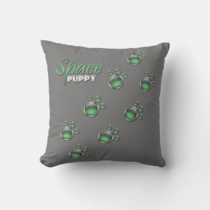 Pinta verde y gris "Space Puppy" Imprime almohada