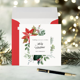 Pintado a mano Poinsettia Botánica Feliz Navidad