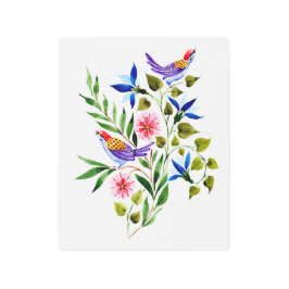 Pintado de arte acuarela de aves y flores