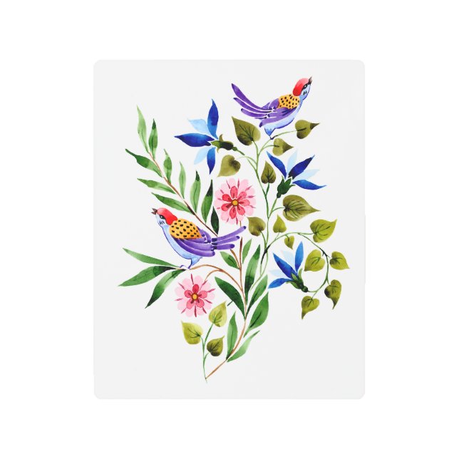 Pintado de arte acuarela de aves y flores (Anverso)