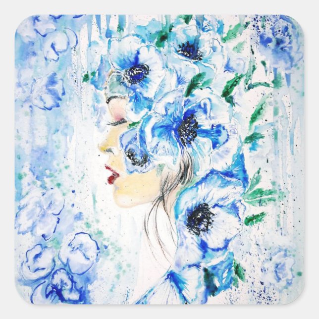 Pintado de fantasía de Pegatina floral azul (Anverso)