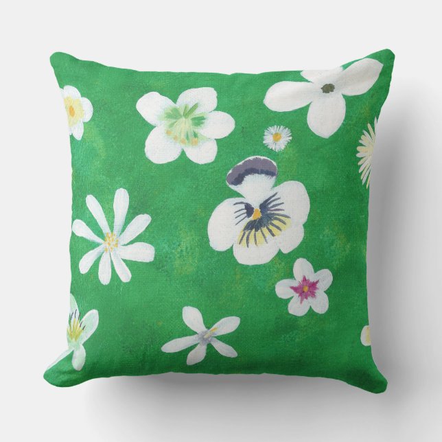 Pintado de flores blancas almohadas verdes al aire (Anverso)