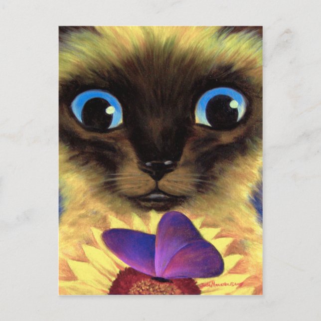 Pintado De Gato Siamés Postal Con Arte De Mariposa (Anverso)