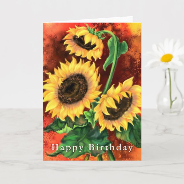 Pintado de tarjetas de cumpleaños de tres girasole (Planta pequeña)