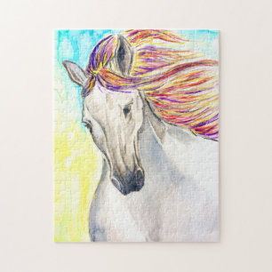 Pintado del rompecabezas del caballo blanco en mar